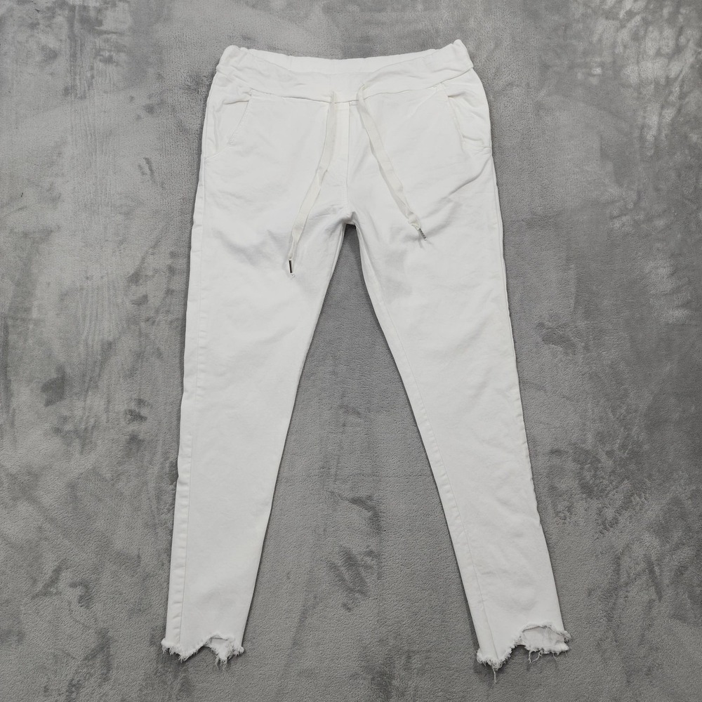 Venti 6 Jeans Womens M White Jogger Skinny Stretch Pull On Raw Hem Drawstring